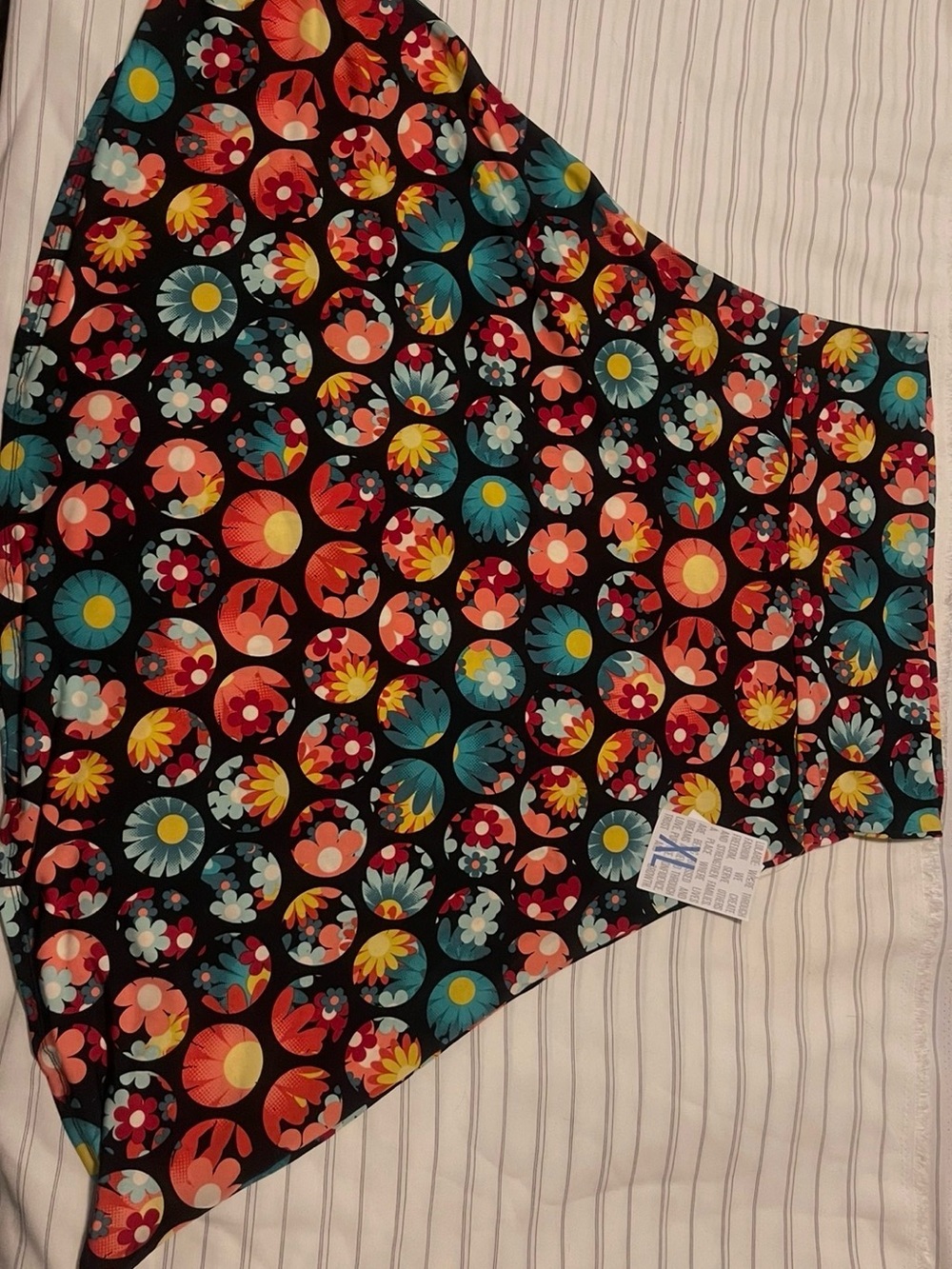 LuLaRoe Azure Black Floral Circles Maxi Skirt with Coral, Teal & Yellow